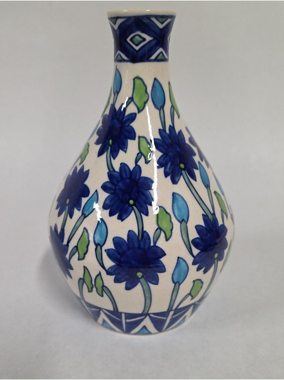 Unbranded Hand-Painted Floral Pattern Ceramic Bud Blue/Green Vase